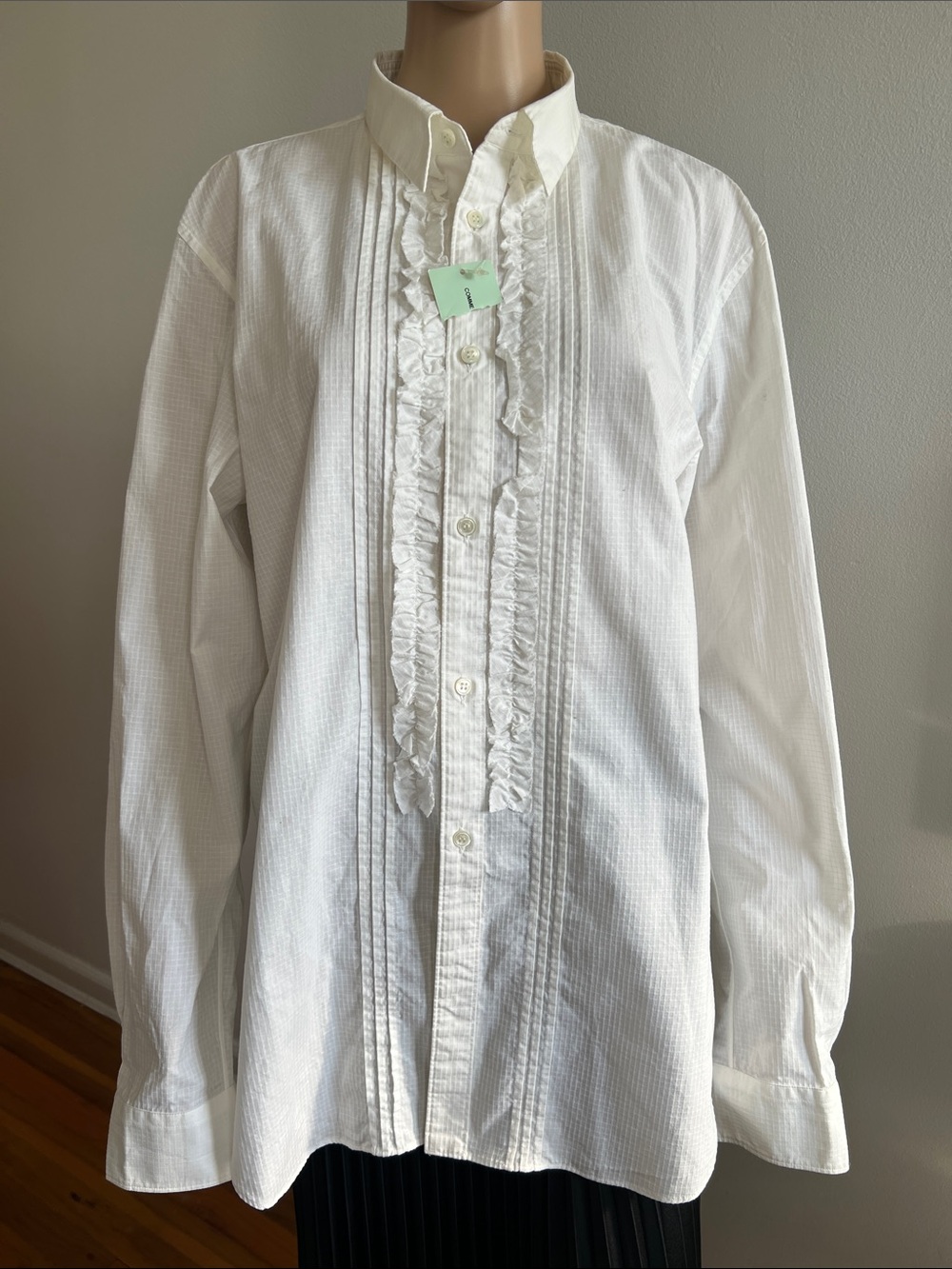 Comme des Garçons white Ruffled Pintuck Tuxedo Shirt Size X